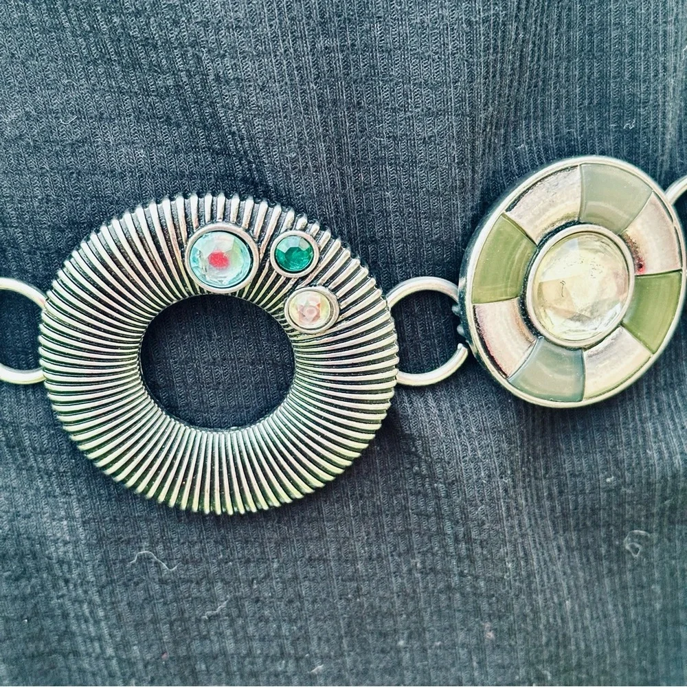 Chico's Silver Chain Statement Belt with blue & green accents - Picture 7 of 10